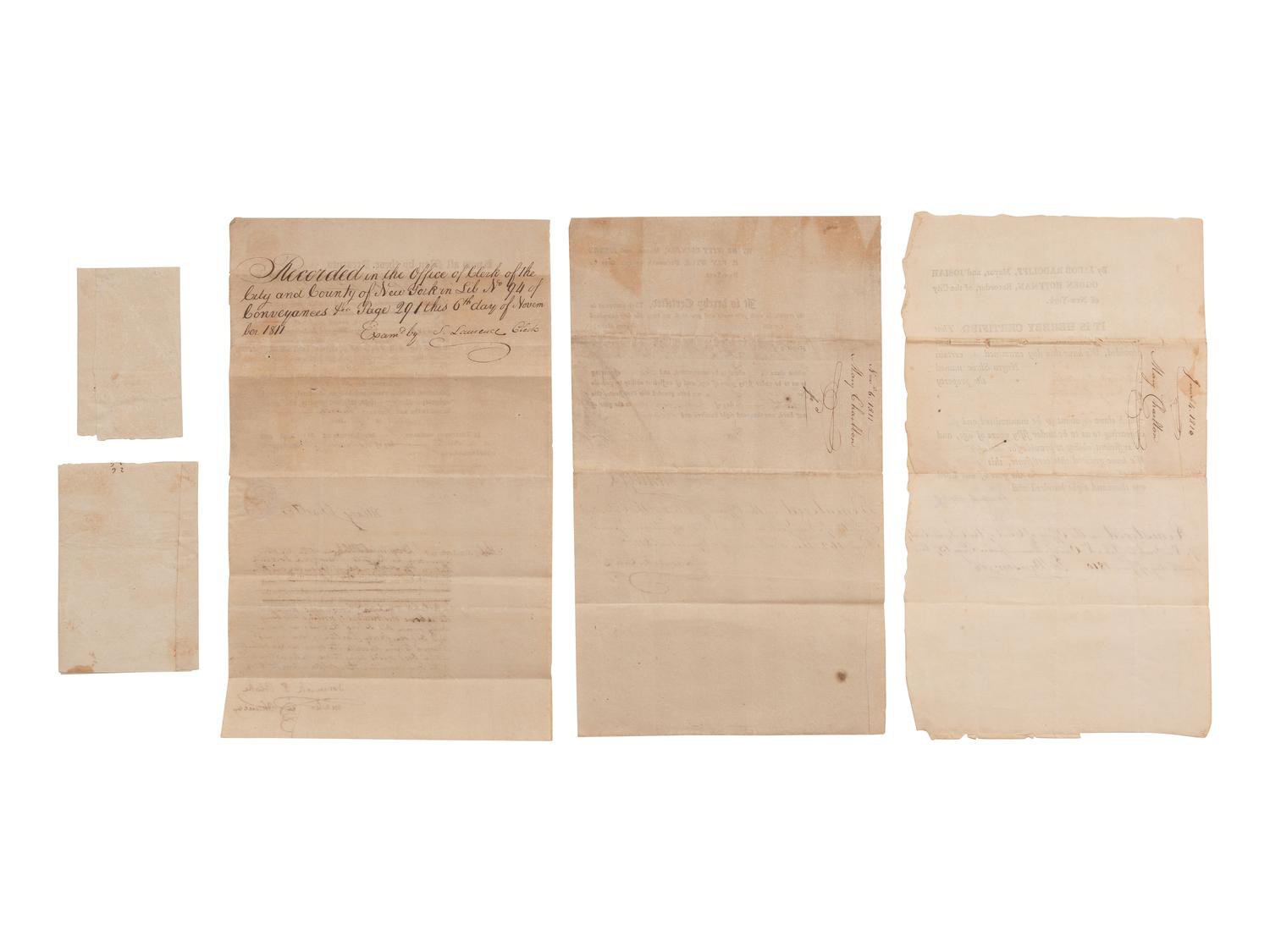 [African-Americana] [Abolition] Clinton, De Witt. Group of 3 Partially-Printed Manumission Documents