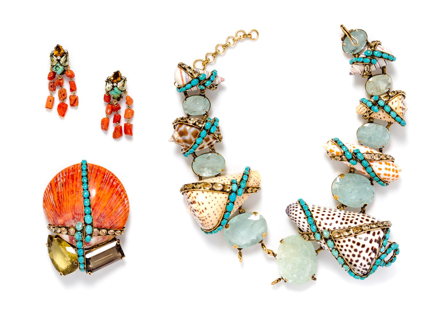 An Iradj Moini Multicolor Sea Shell Convertible Demi Parure,