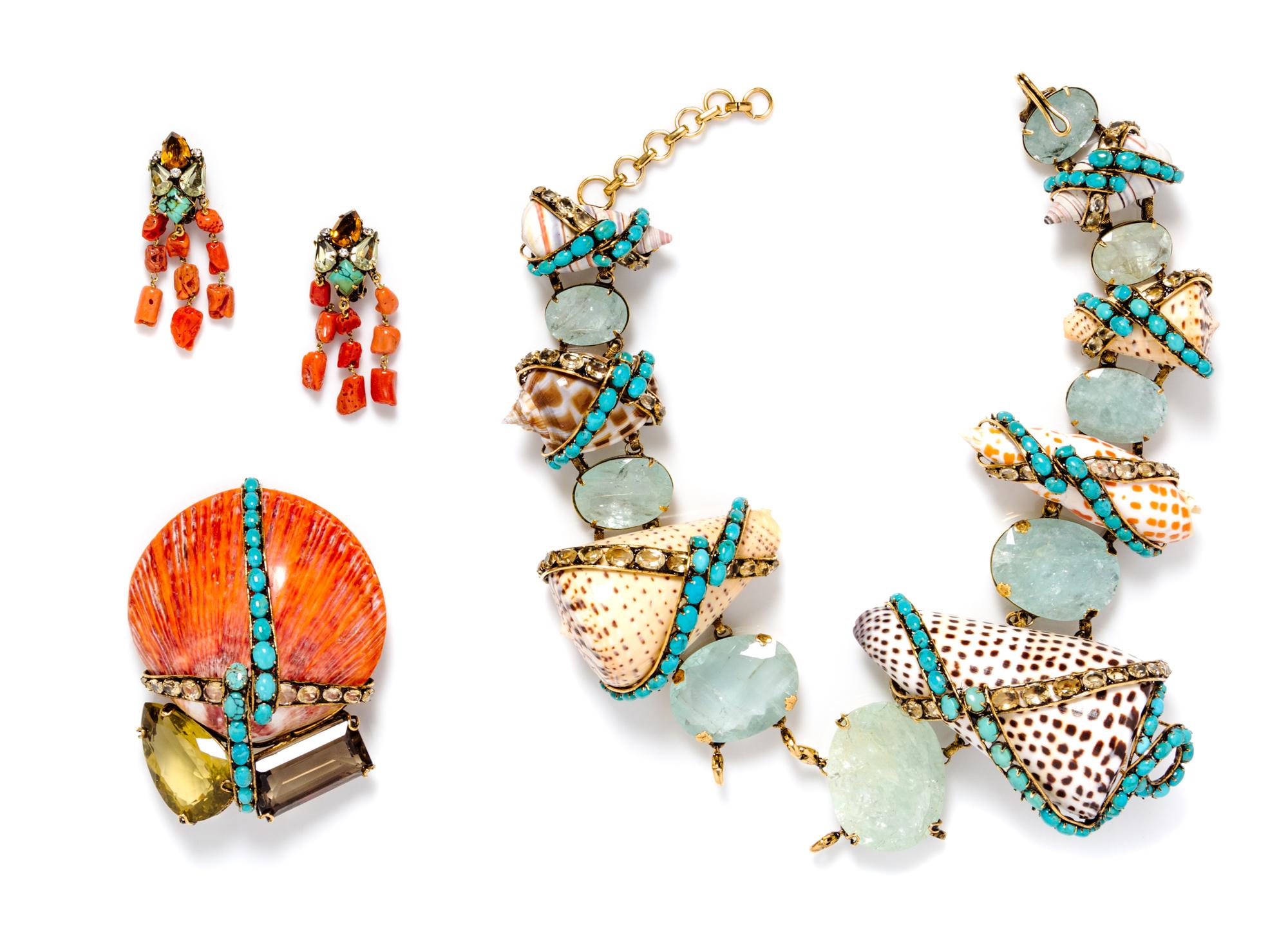 An Iradj Moini Multicolor Sea Shell Convertible Demi Parure,