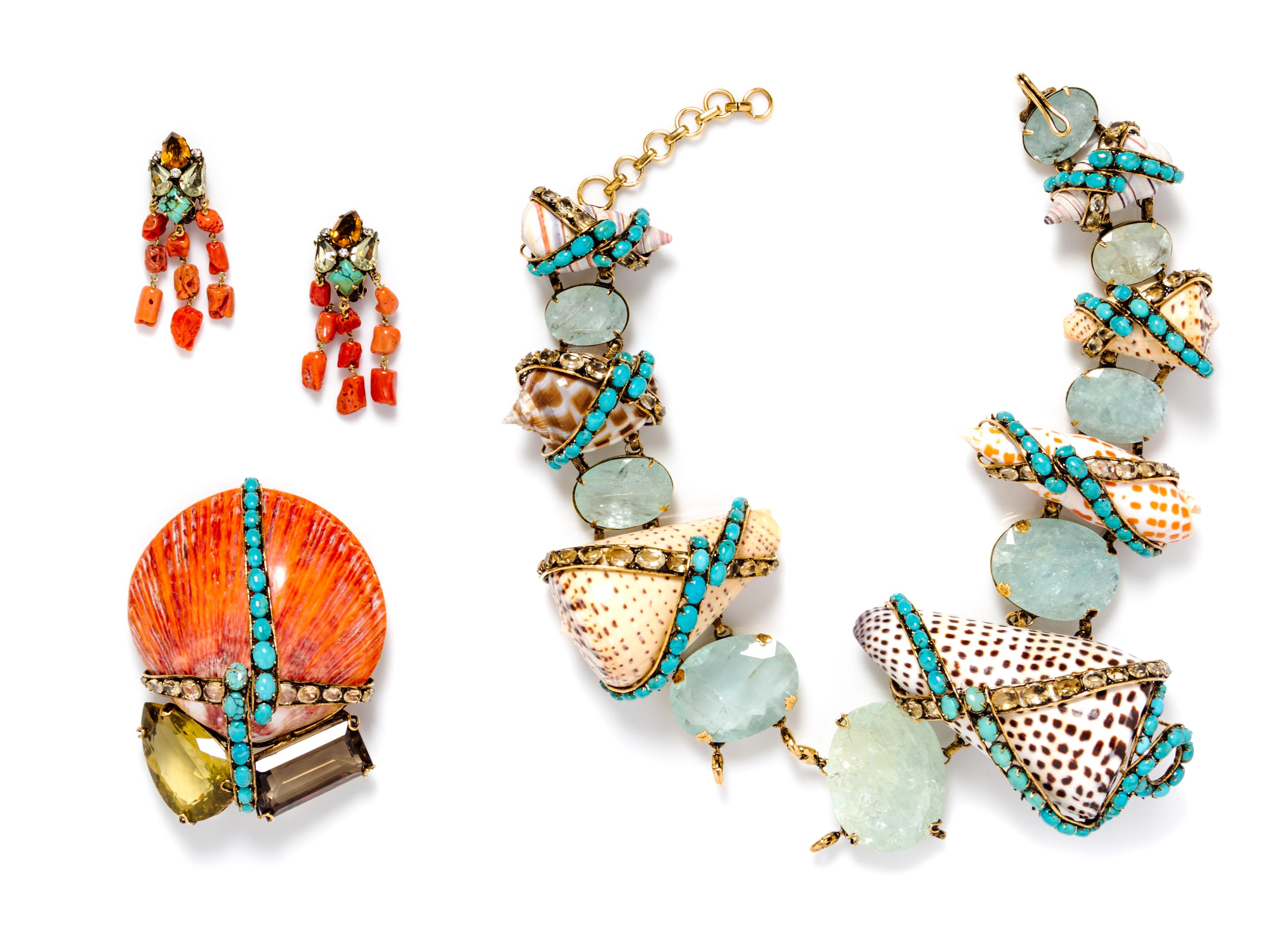 An Iradj Moini Multicolor Sea Shell Convertible Demi Parure,