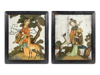 A Pair of Chinese Export Reverse-Painted Mirrors