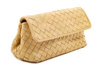 Bottega Veneta Tan Butterfly Intrecciato Clutch, 1980-2000s 6" L x 3.5" W x 3.5" H.