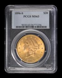 A United States 1896-S Liberty Head $20 Gold Coin