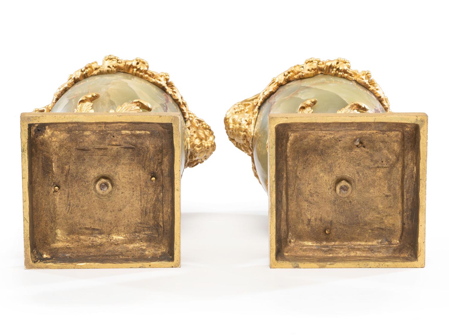 A Pair of French Gilt Bronze and Onyx Urn Ornaments