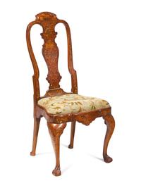A Dutch Rococo Marquetry Mixed Woods Side Chair