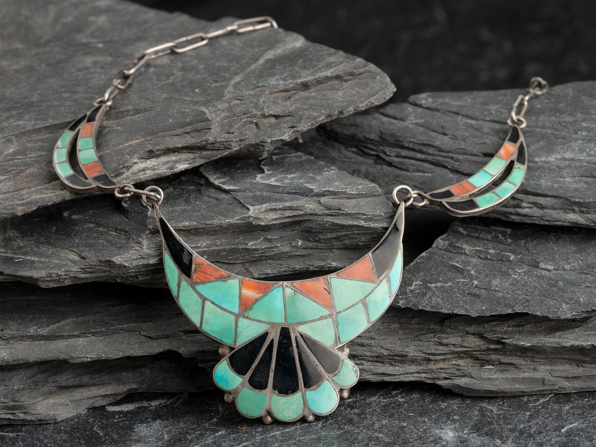 Zuni Silver and Channel Inlay Necklace