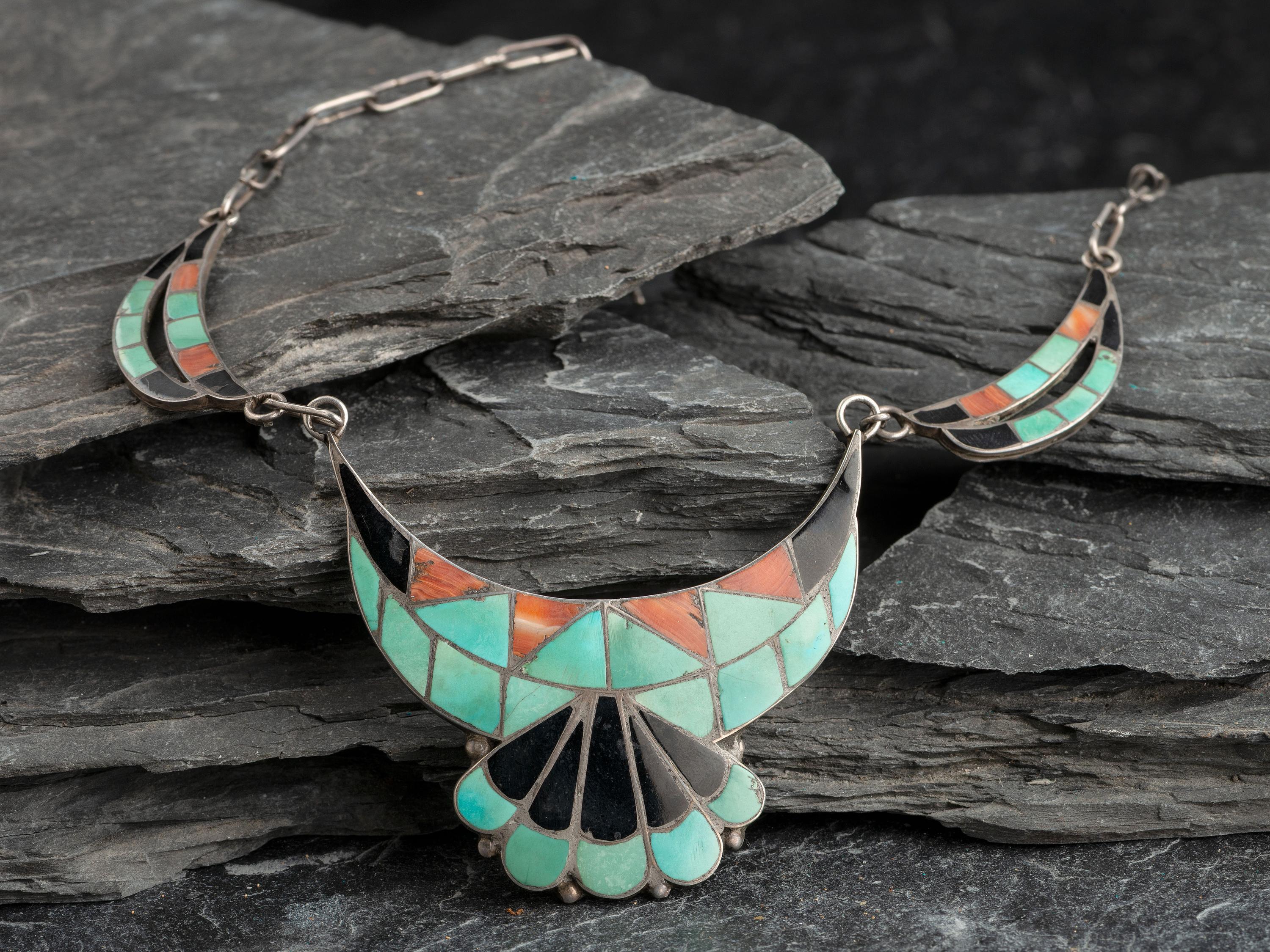 Zuni Silver and Channel Inlay Necklace