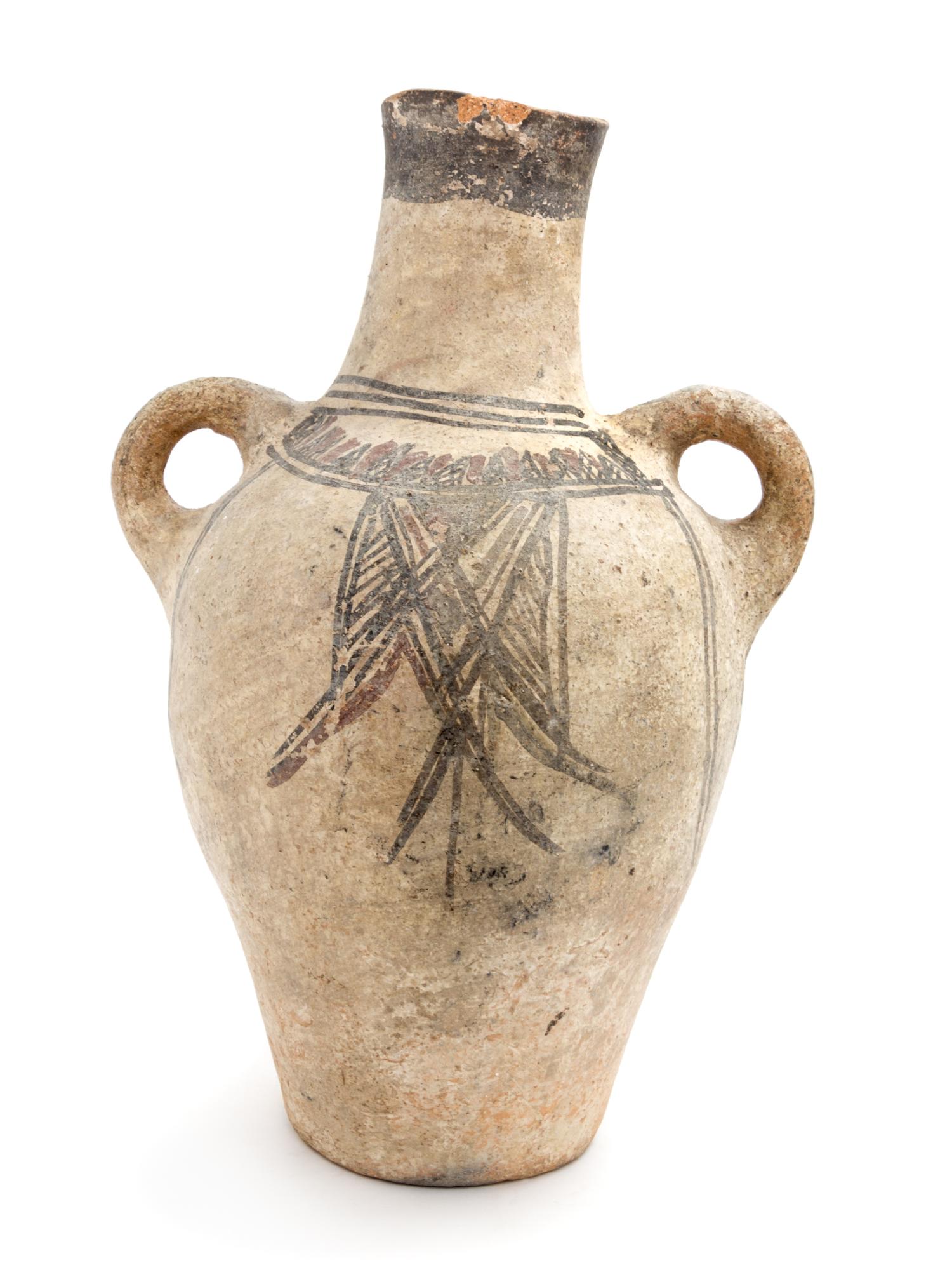A Persian Earthenware Painted Pottery Vessel. Height 22 x width 14 1/2 inches.