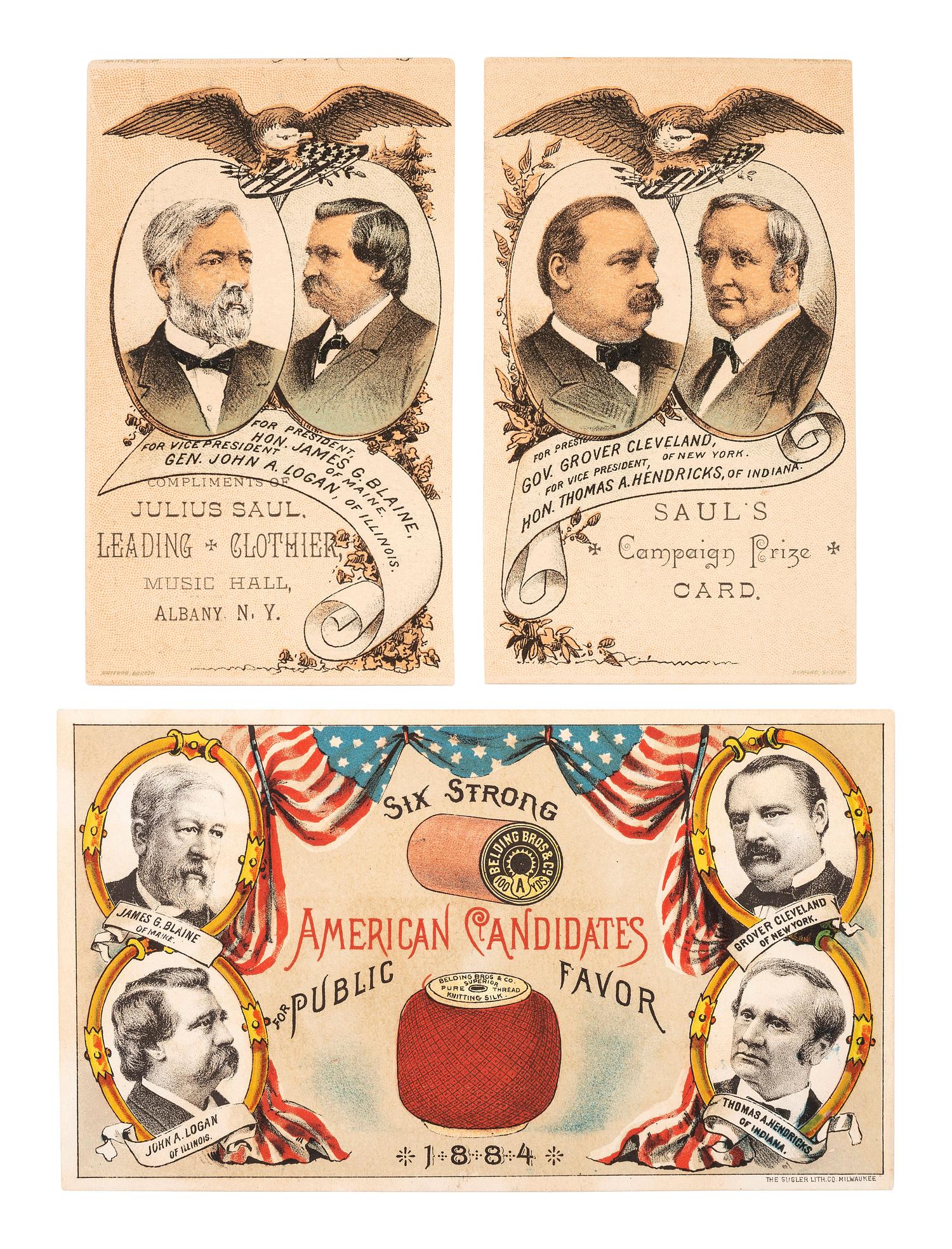 [1884 ELECTION]. A group of advertising cards and covers from the 1884 election, including: