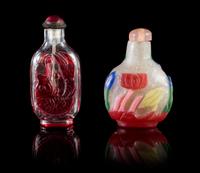 Two Peking Glass Snuff Bottles Height of larger 2 5/8 inches.