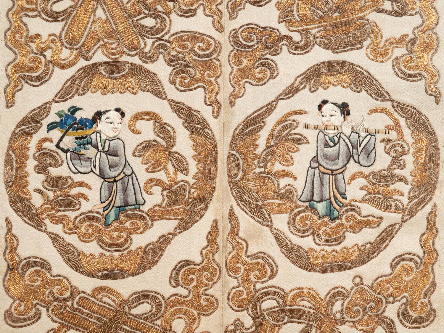 Three Chinese Embroidered Silk Sleeve Bands