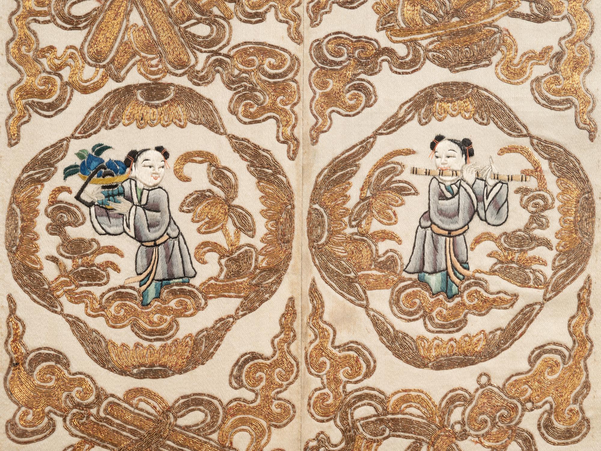 Three Chinese Embroidered Silk Sleeve Bands
