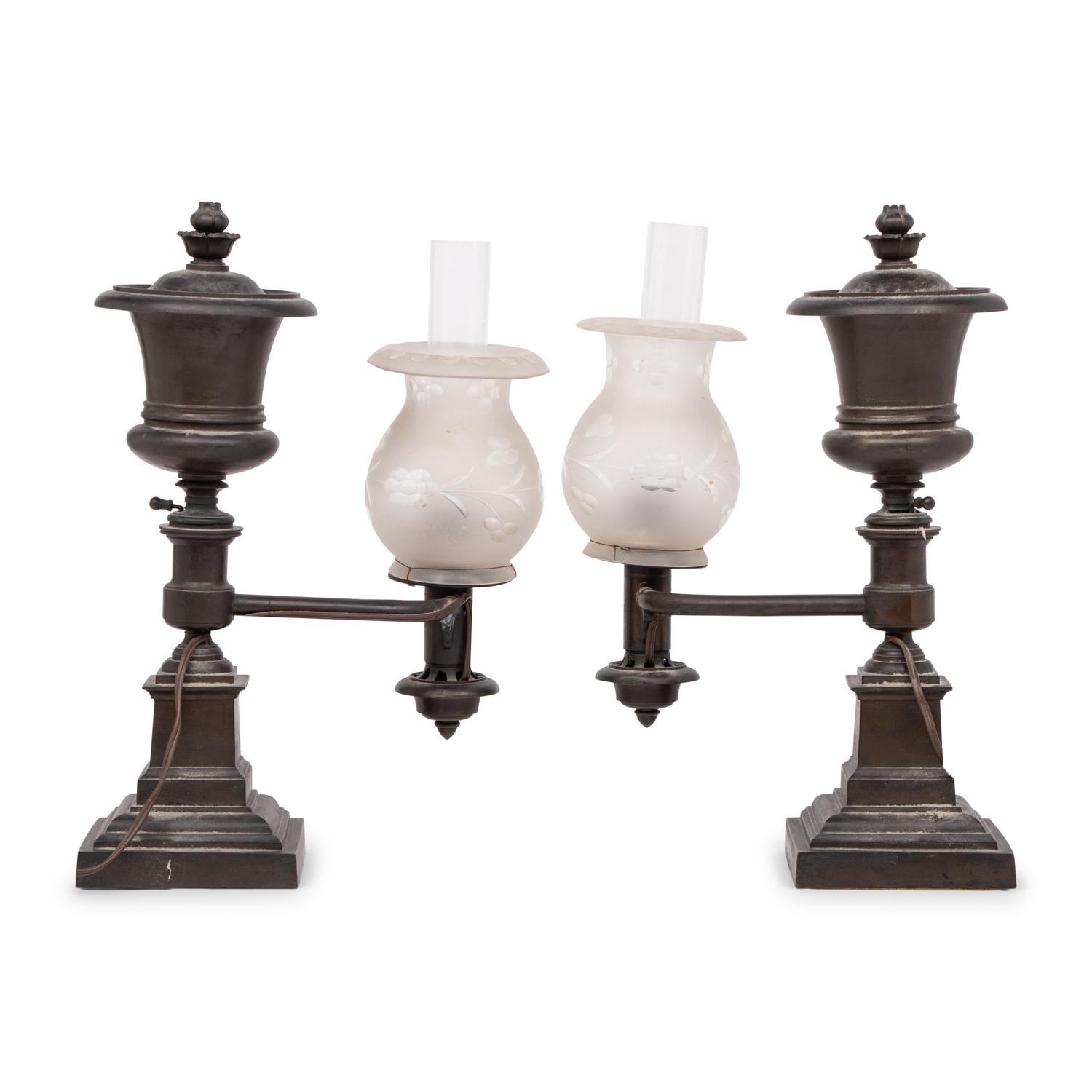 A Pair of Bronze Argand Lamps