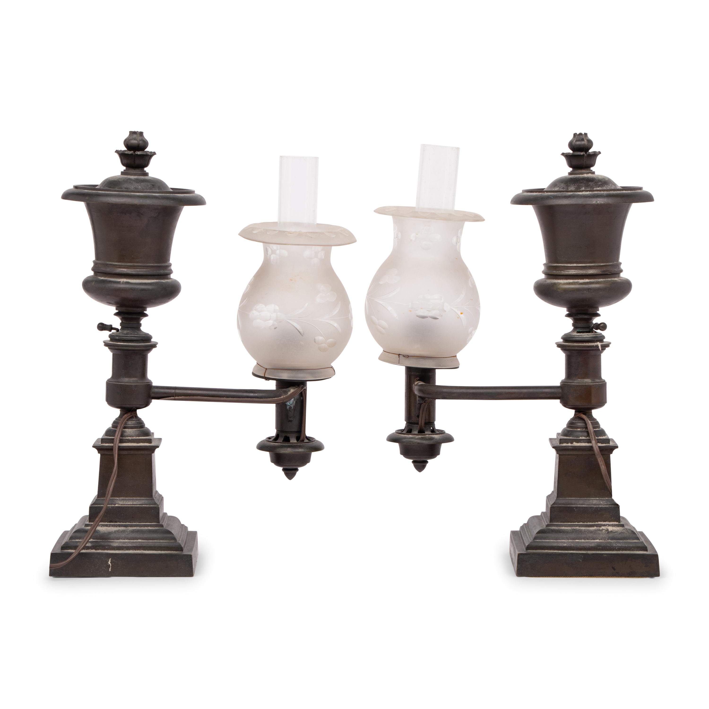 A Pair of Bronze Argand Lamps