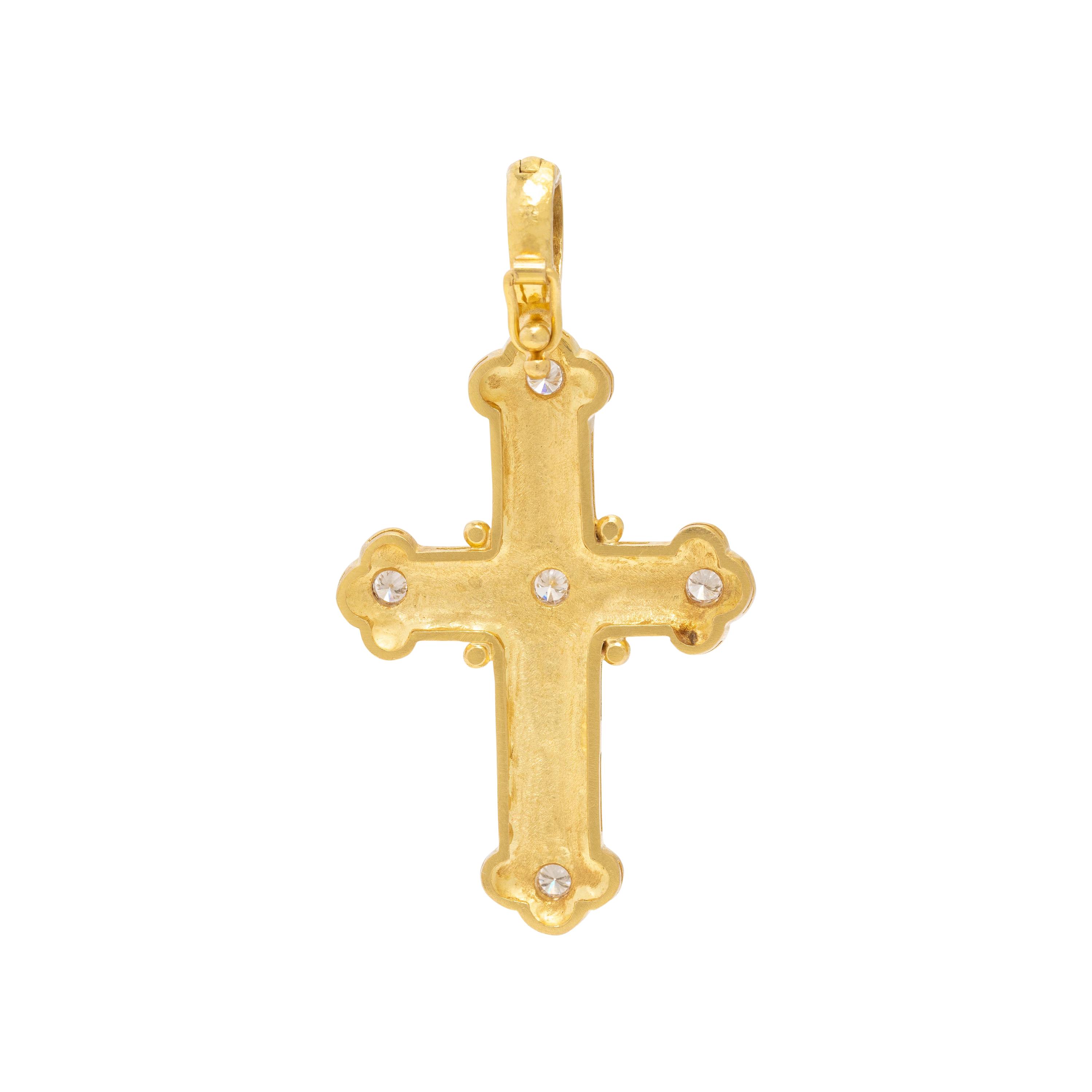 Elizabeth Locke, Diamond and Yellow Gold Cross Pendant