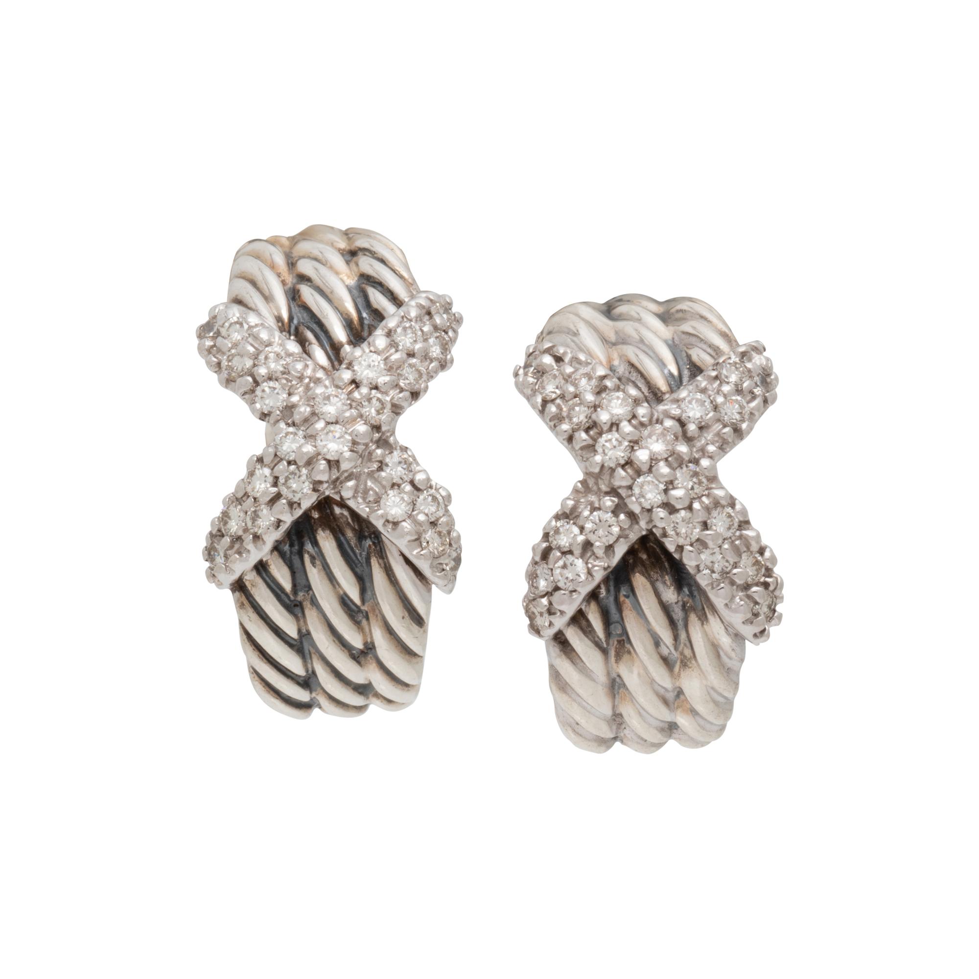 DAVID YURMAN, DIAMOND 'X' EARCLIPS