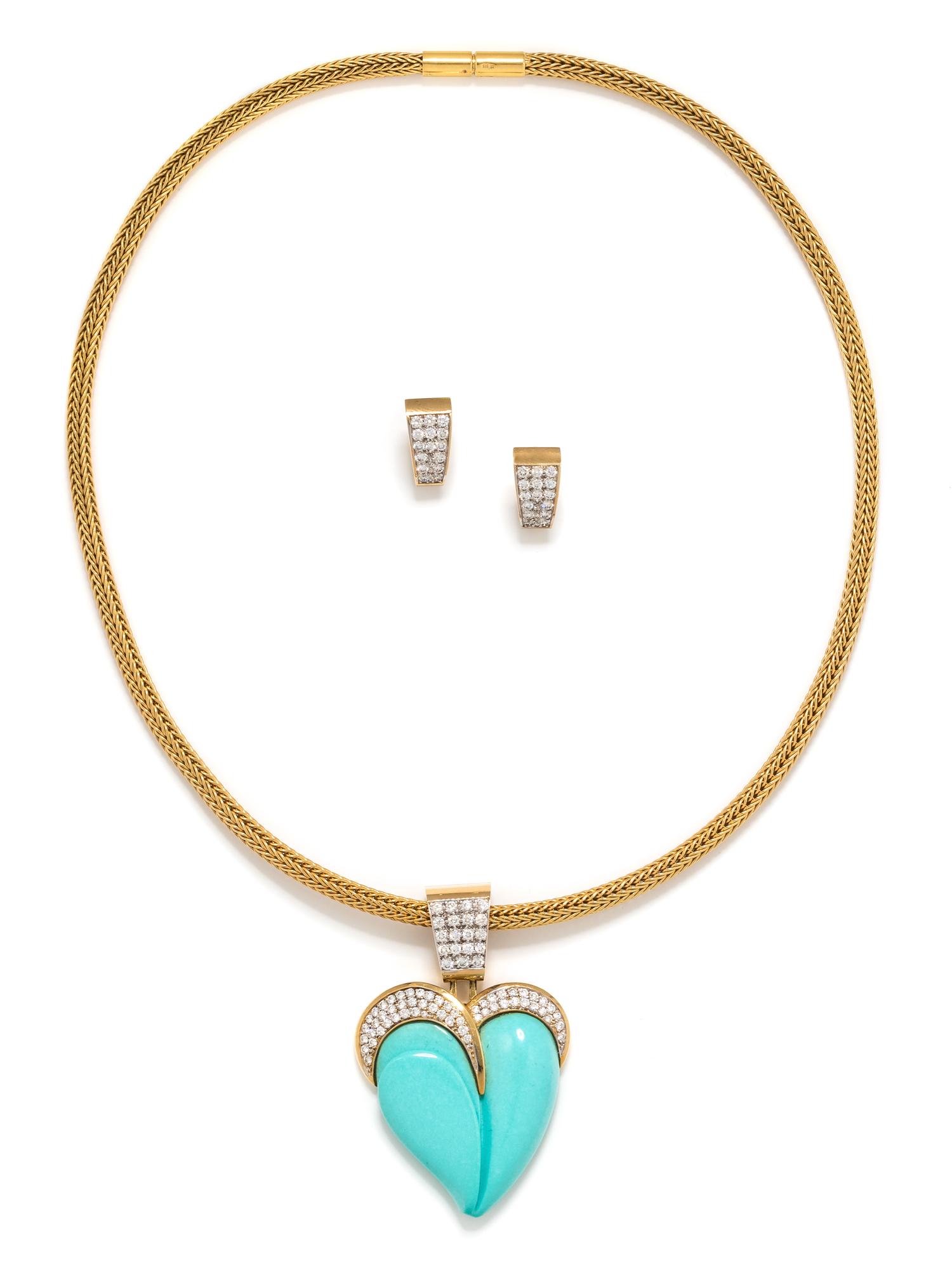 YELLOW GOLD, TURQUOISE AND DIAMOND SET