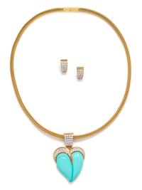 YELLOW GOLD, TURQUOISE AND DIAMOND SET