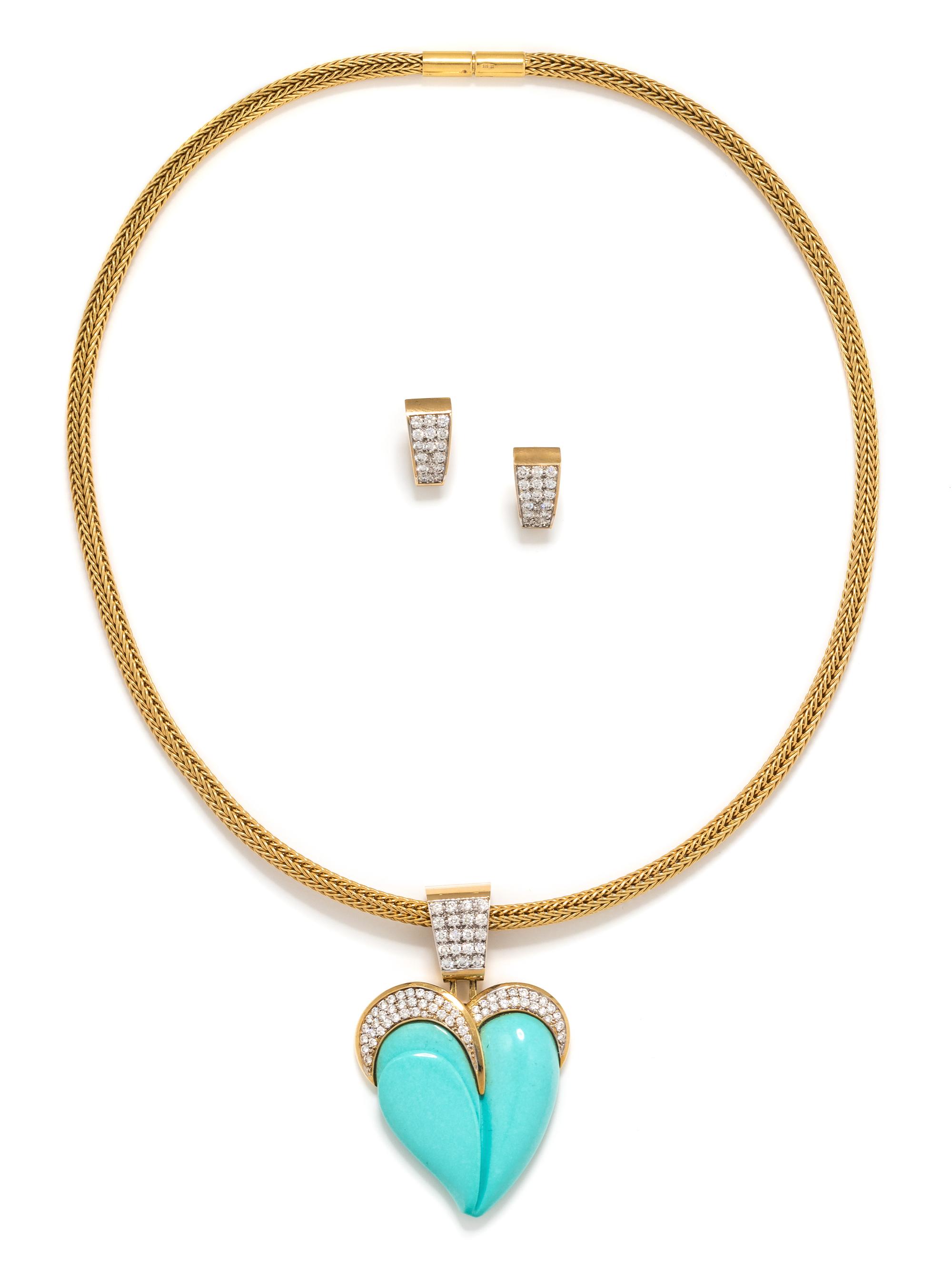 YELLOW GOLD, TURQUOISE AND DIAMOND SET
