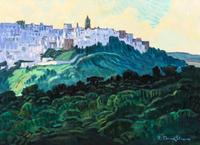 Robert Daughters, (American, b. 1929), Village on a Hill