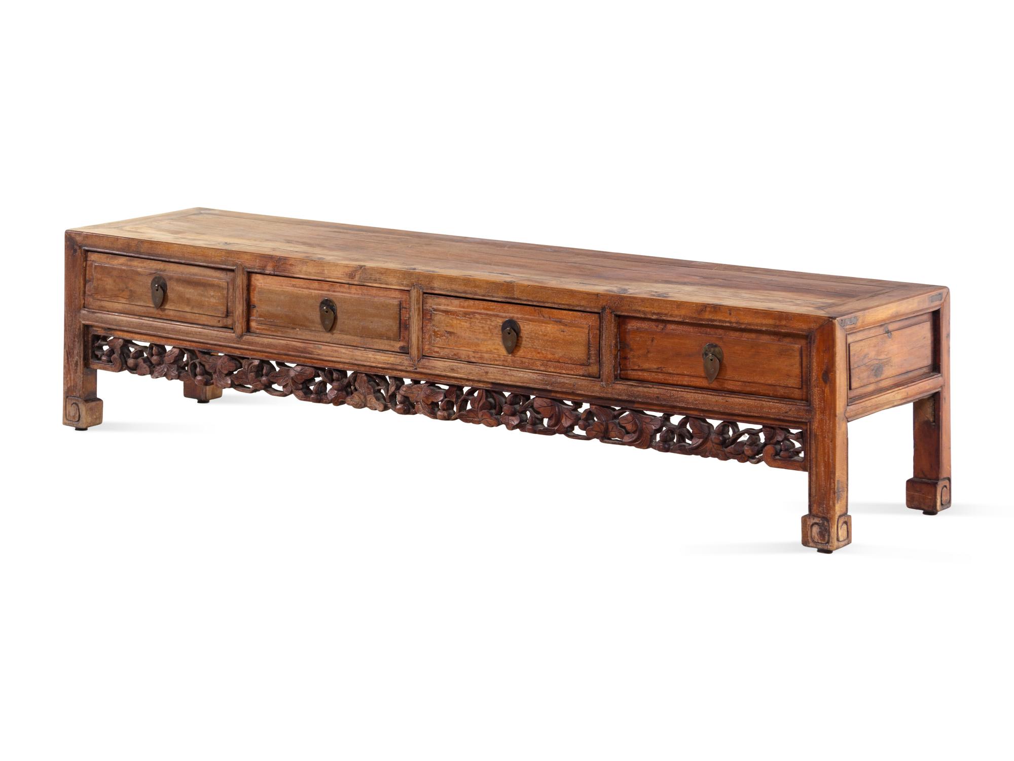 A Chinese Carved Wood Low Cabinet