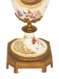 A Sevres Style Gilt Metal Mounted Porcelain Urn