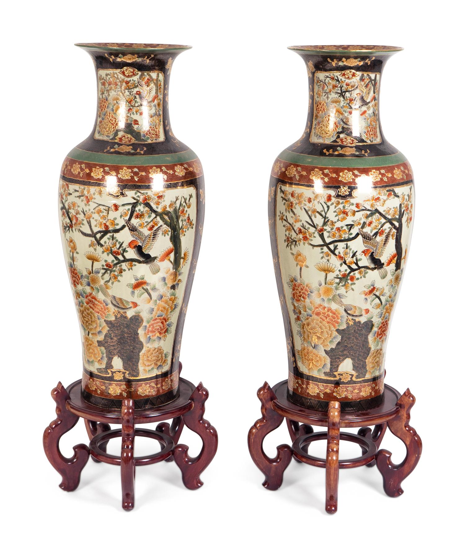 A Pair of Japanese Porcelain Palace Vases — 20TH CENTURY