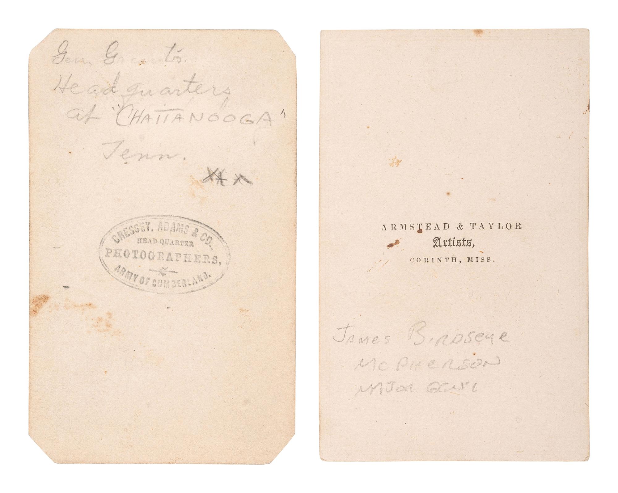 [CIVIL WAR - MCPHERSON, JAMES B. (1828-1864)]. Ninth plate daguerreotype portrait of General James Birdseye McPherson. [ With: ] 2 CDVs, one showing the building where McPherson was lain in state.