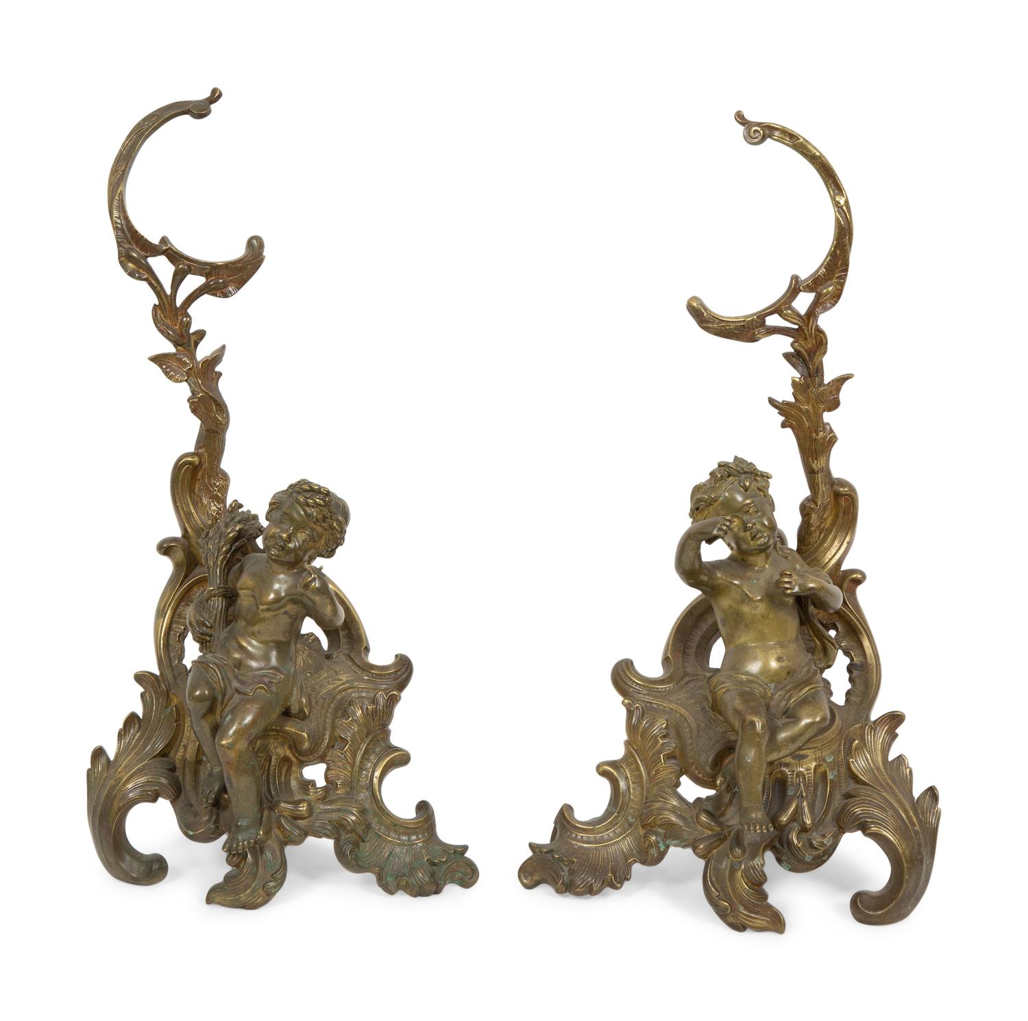 A Pair of French Gilt Bronze Chenets