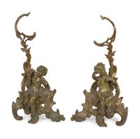 A Pair of French Gilt Bronze Chenets
