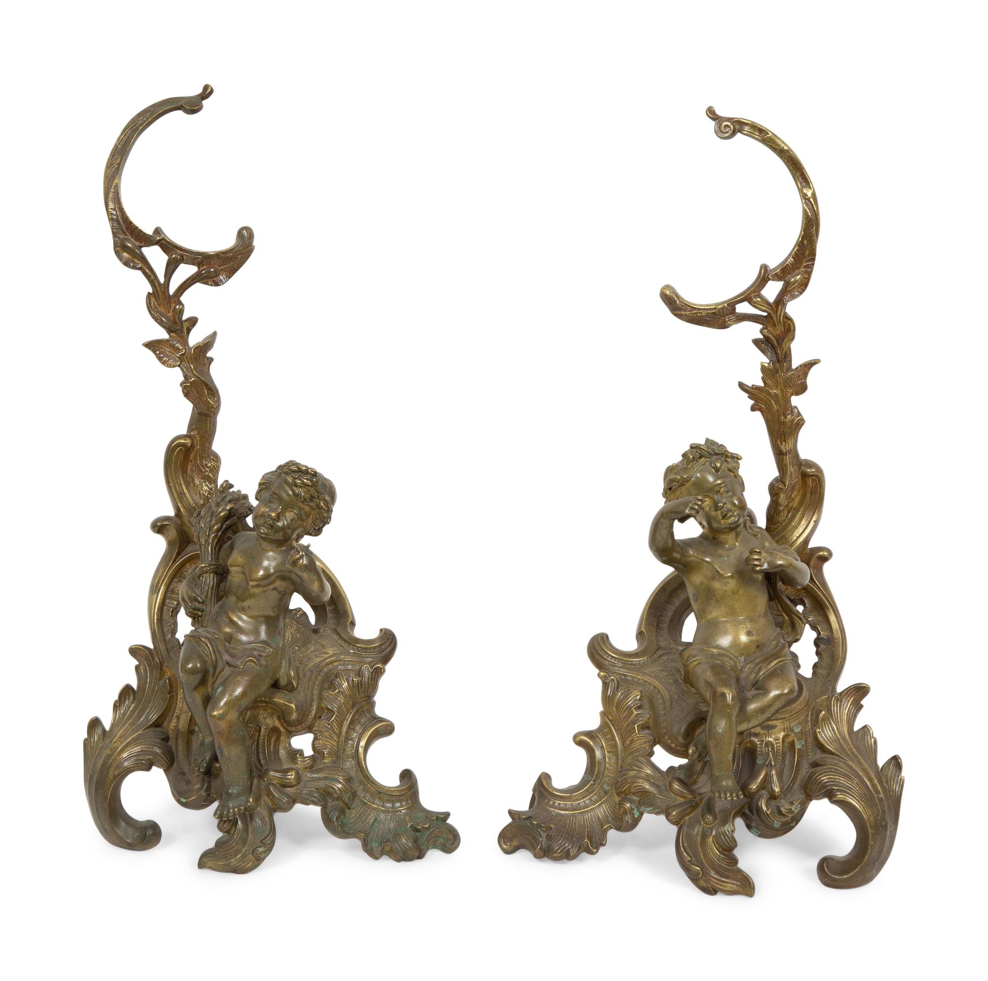 A Pair of French Gilt Bronze Chenets