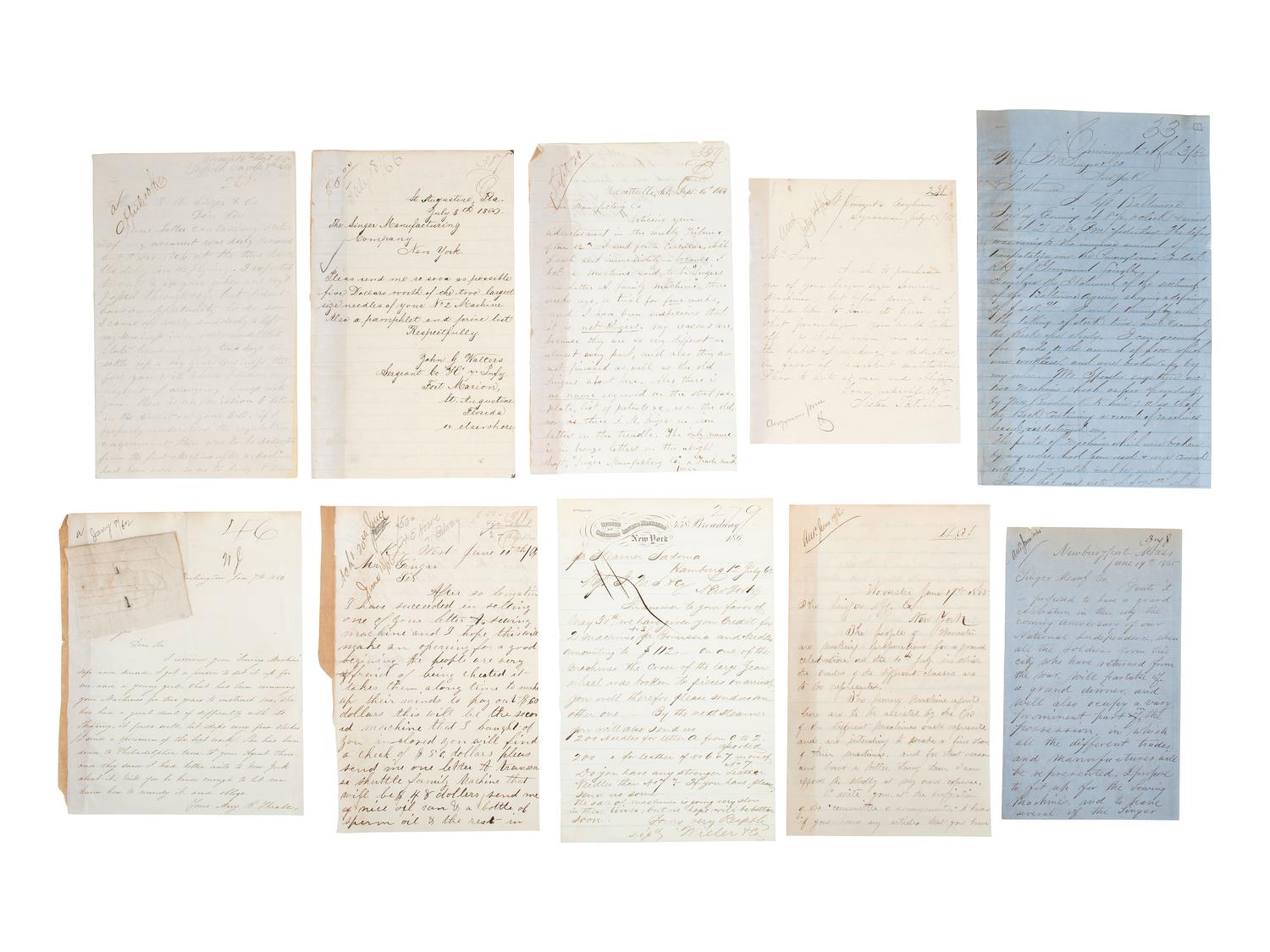 [BUSINESS & INDUSTRY]. Extensive manuscript archive involving the Singer Manufacturing Company and associated employees, agents, manufacturers, and clients.