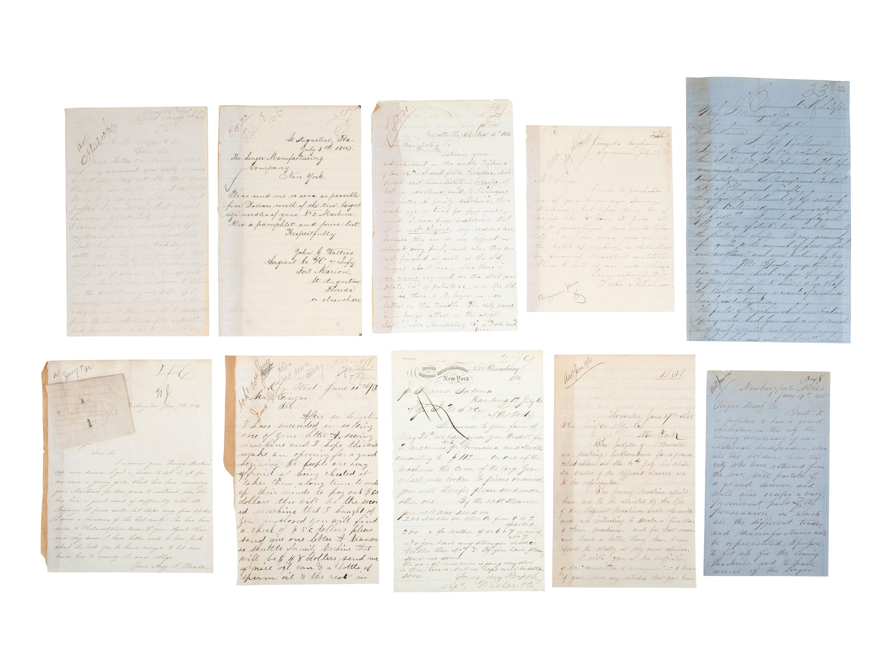 [BUSINESS & INDUSTRY]. Extensive manuscript archive involving the Singer Manufacturing Company and associated employees, agents, manufacturers, and clients.
