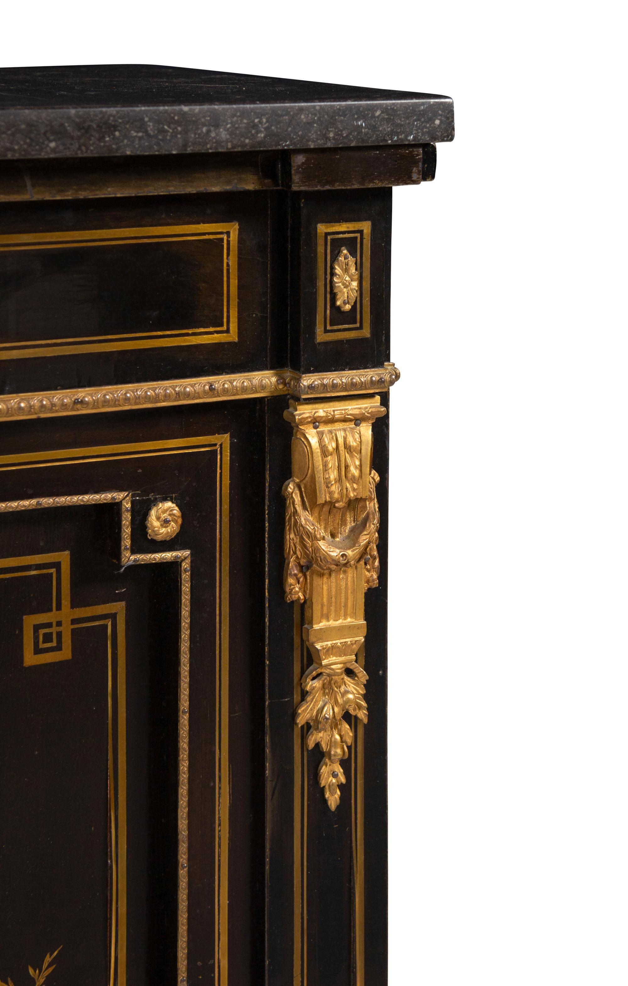 A Napoleon III Gilt Bronze Mounted Ebonized Marble-Top Meuble d’Appui