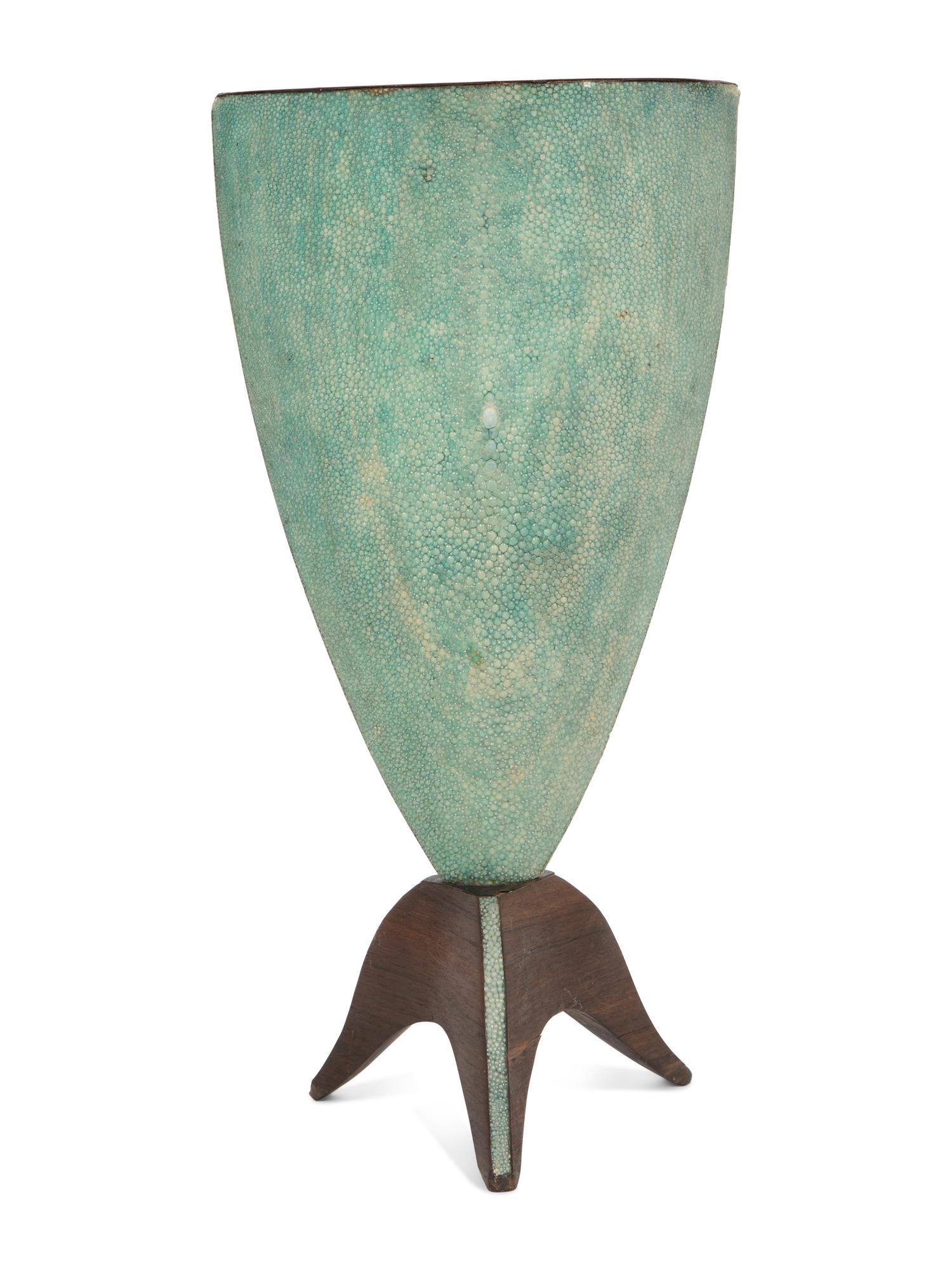 A Green Shagreen and Wood Vase by R and Y Augousti, London.