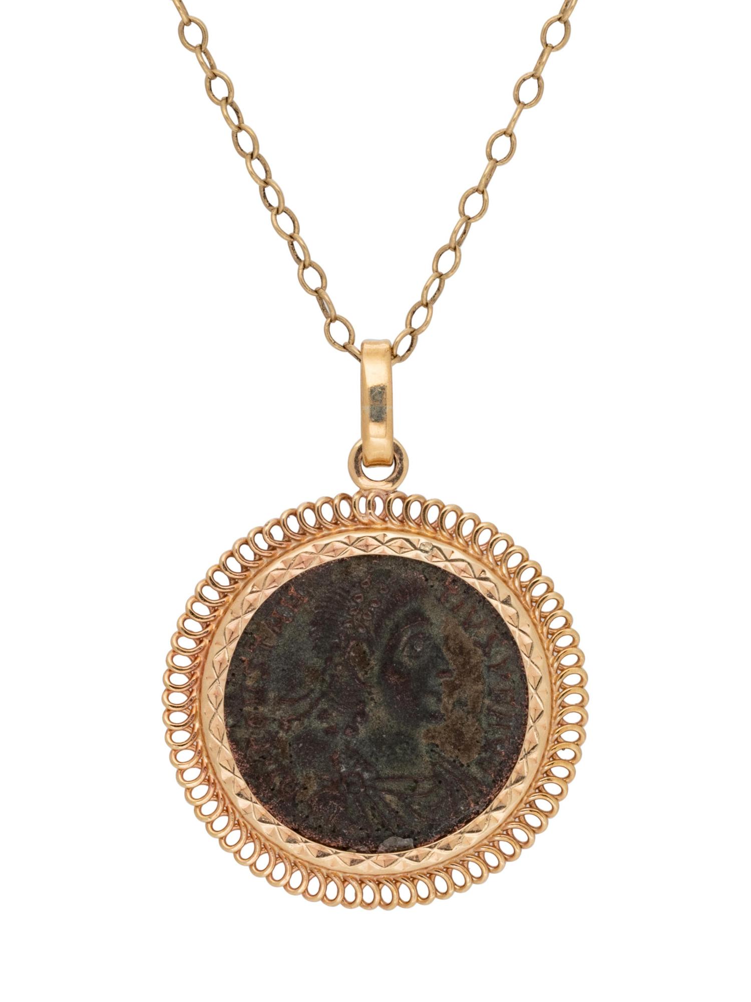 A Yellow Gold and Roman Coin Pendant/Necklace,