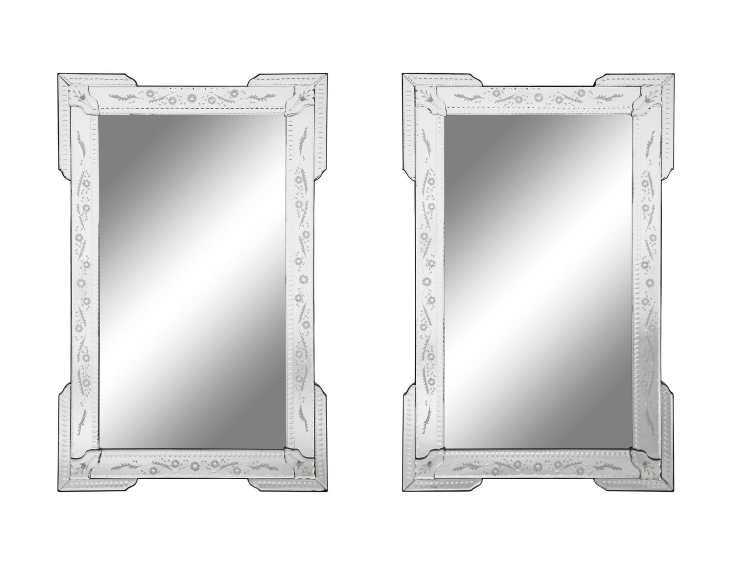 A Pair of Venetian Style Etched Glass Mirrors