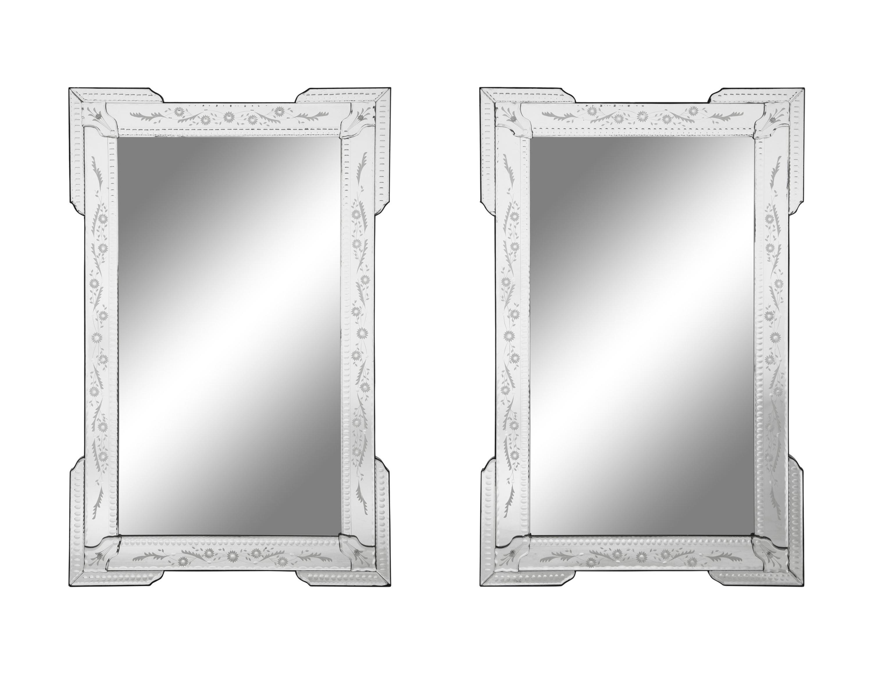 A Pair of Venetian Style Etched Glass Mirrors