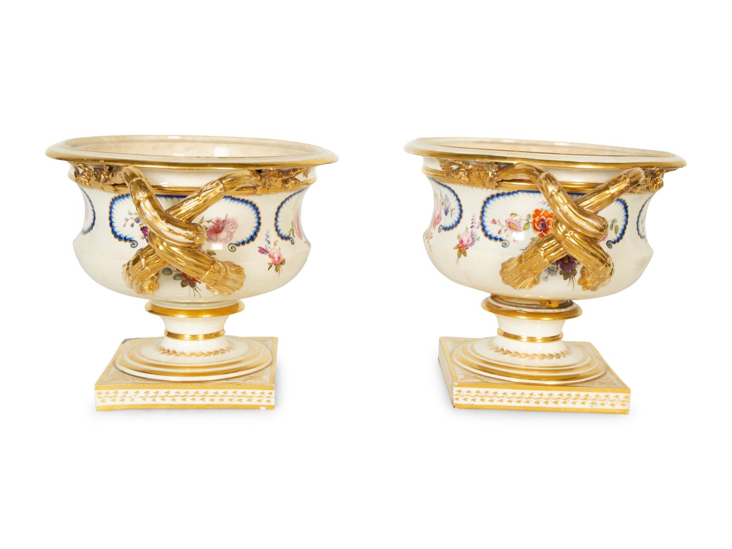 A Pair of Derby Porcelain Two-Handled Urns