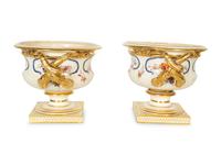 A Pair of Derby Porcelain Two-Handled Urns