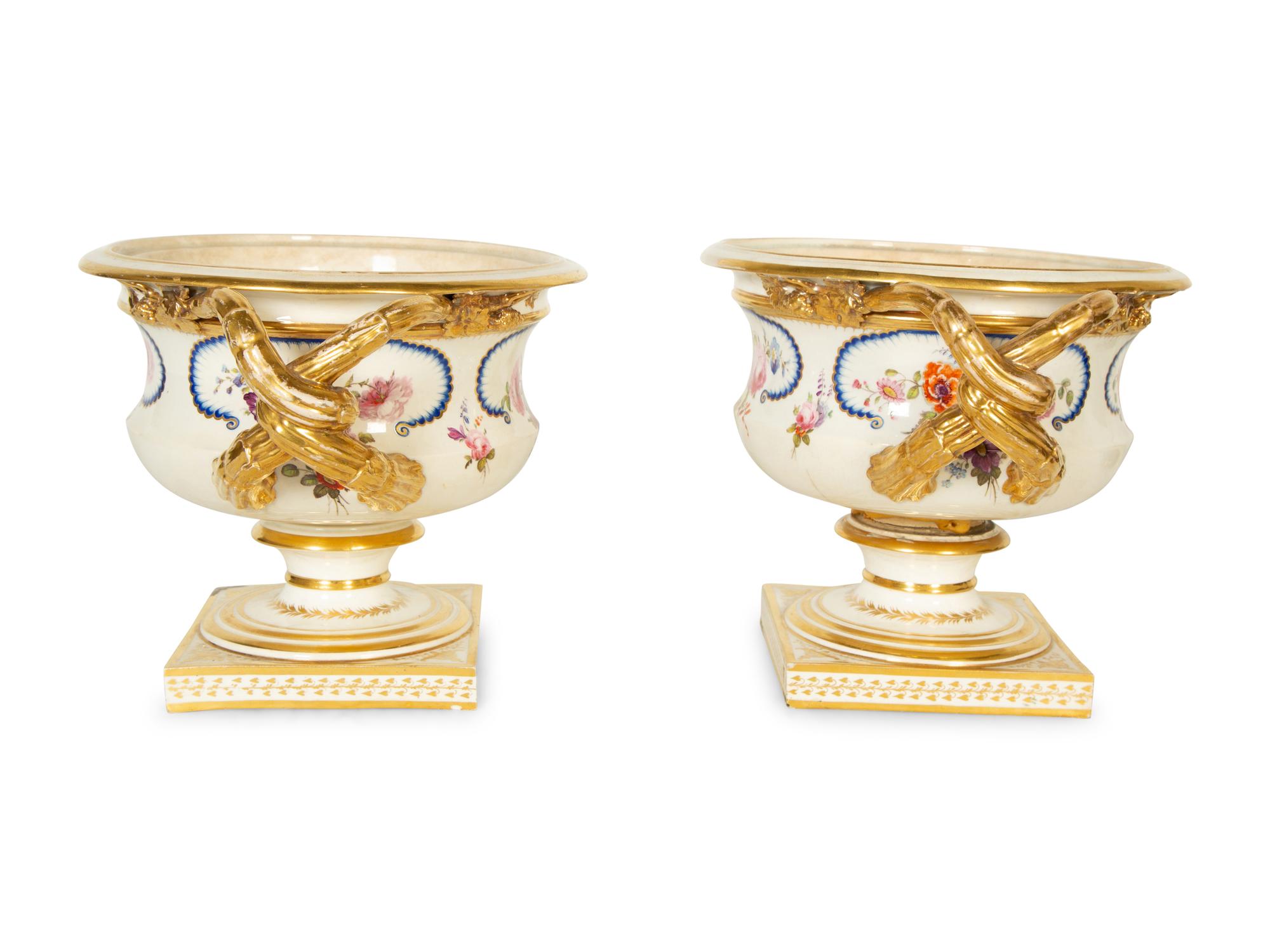 A Pair of Derby Porcelain Two-Handled Urns
