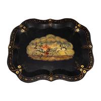 A Victorian Painted Tole Tray on Stand