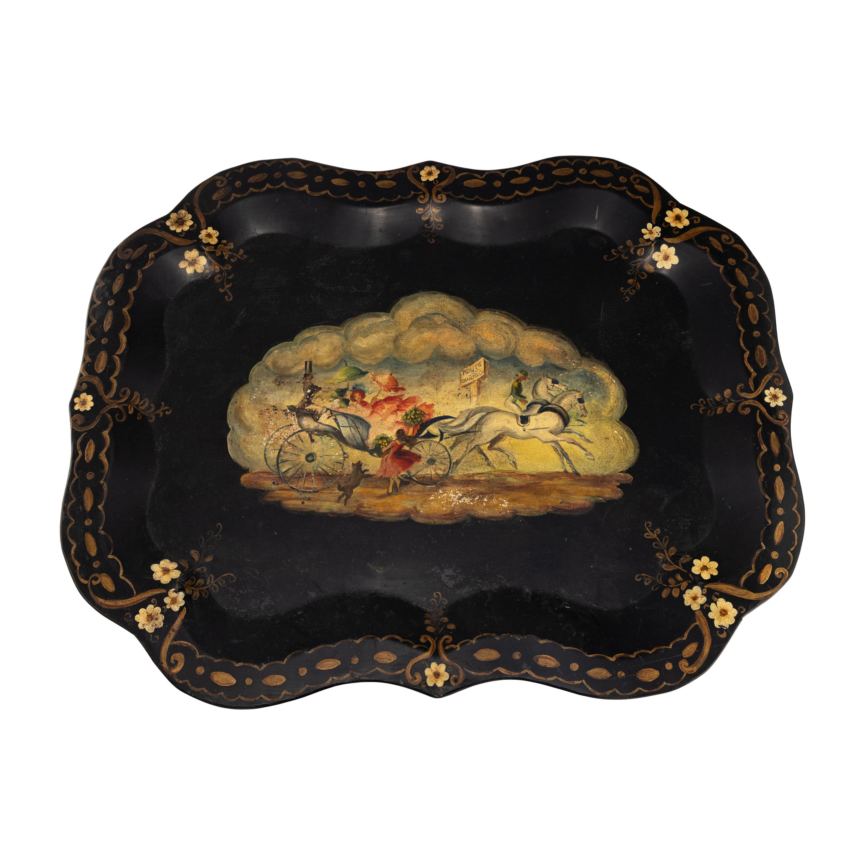 A Victorian Painted Tole Tray on Stand