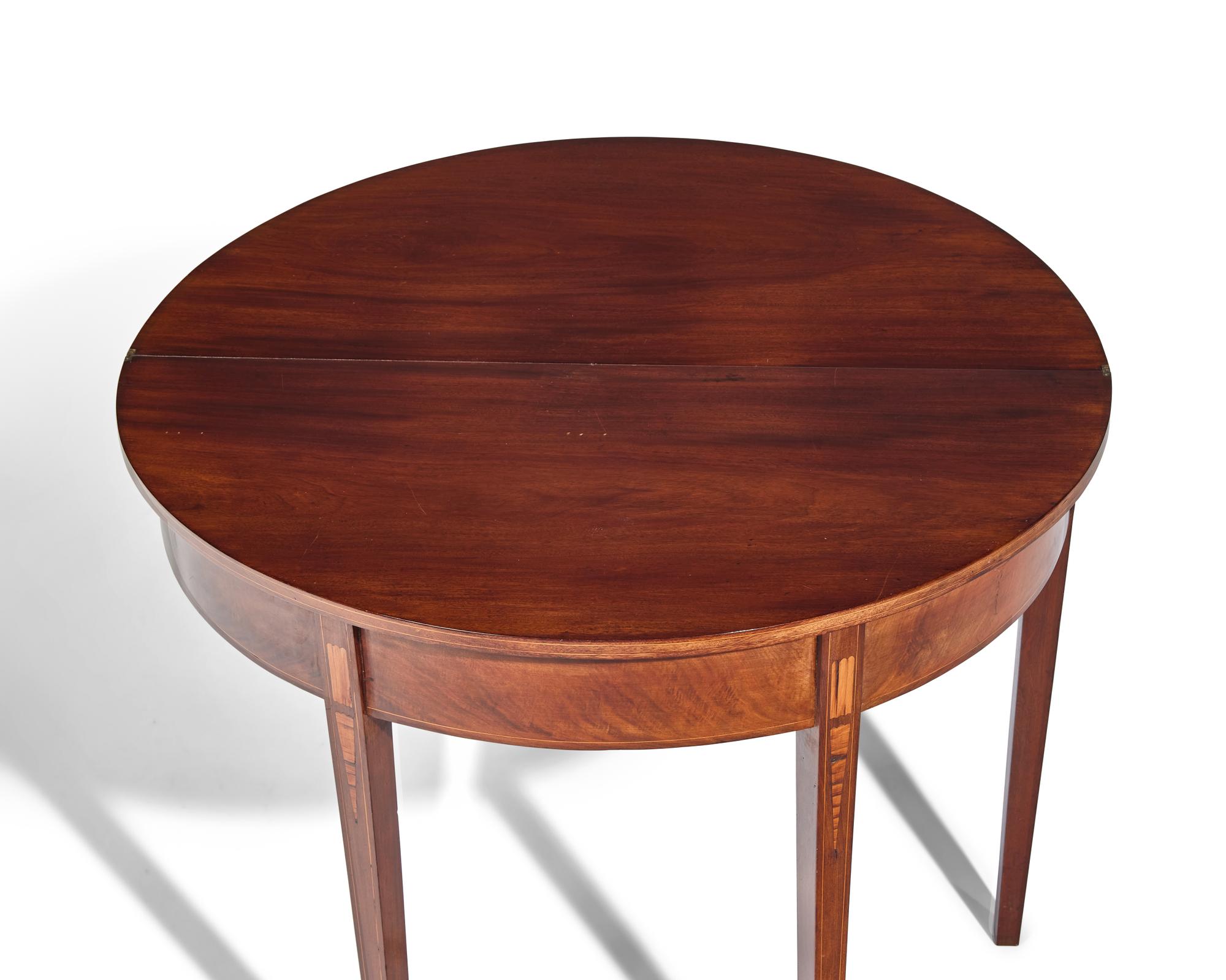 A Federal Inlaid Mahogany Demilune Card Table