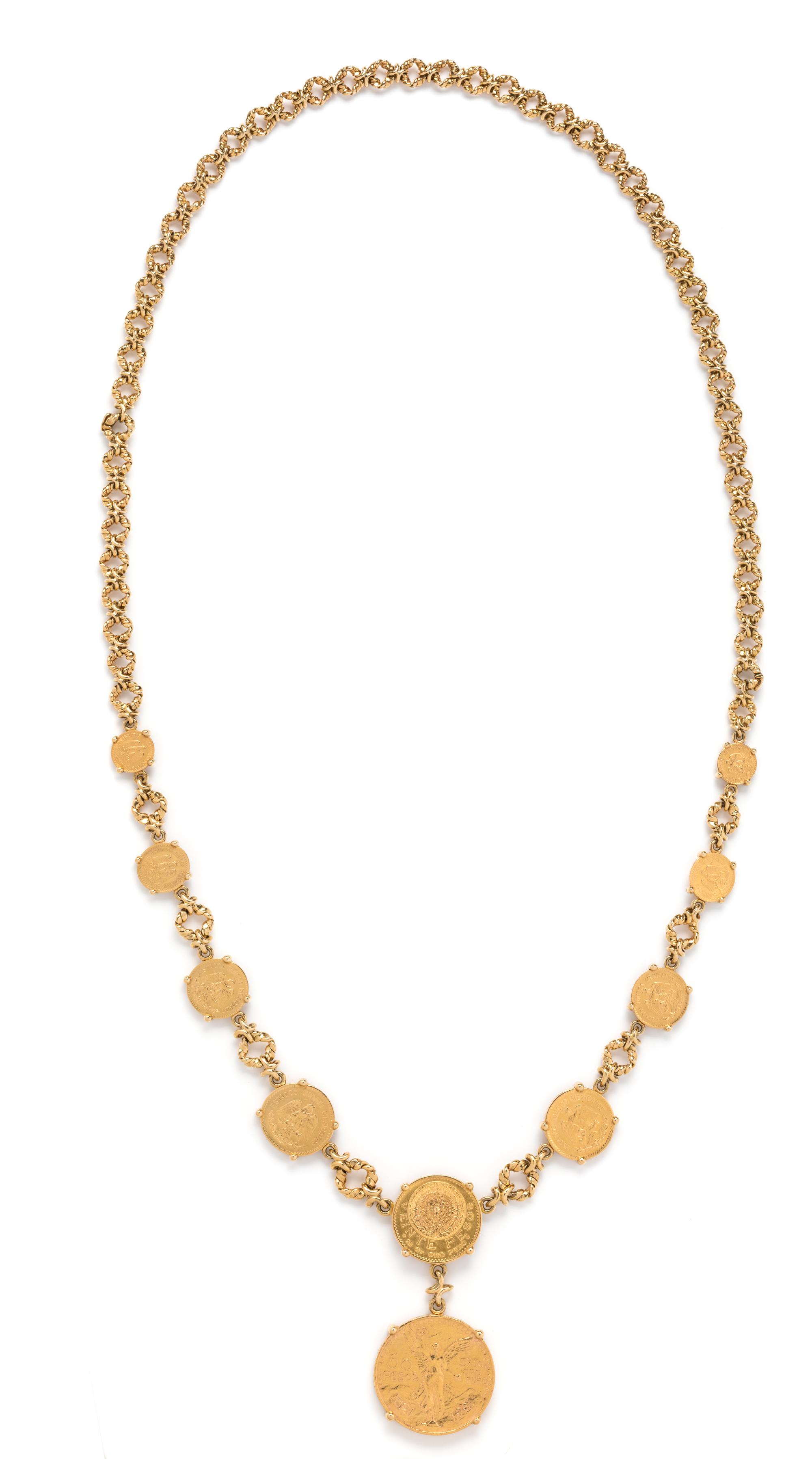 VAN CLEEF & ARPELS, VINTAGE, CONVERTIBLE YELLOW GOLD AND COIN BELT/NECKLACES