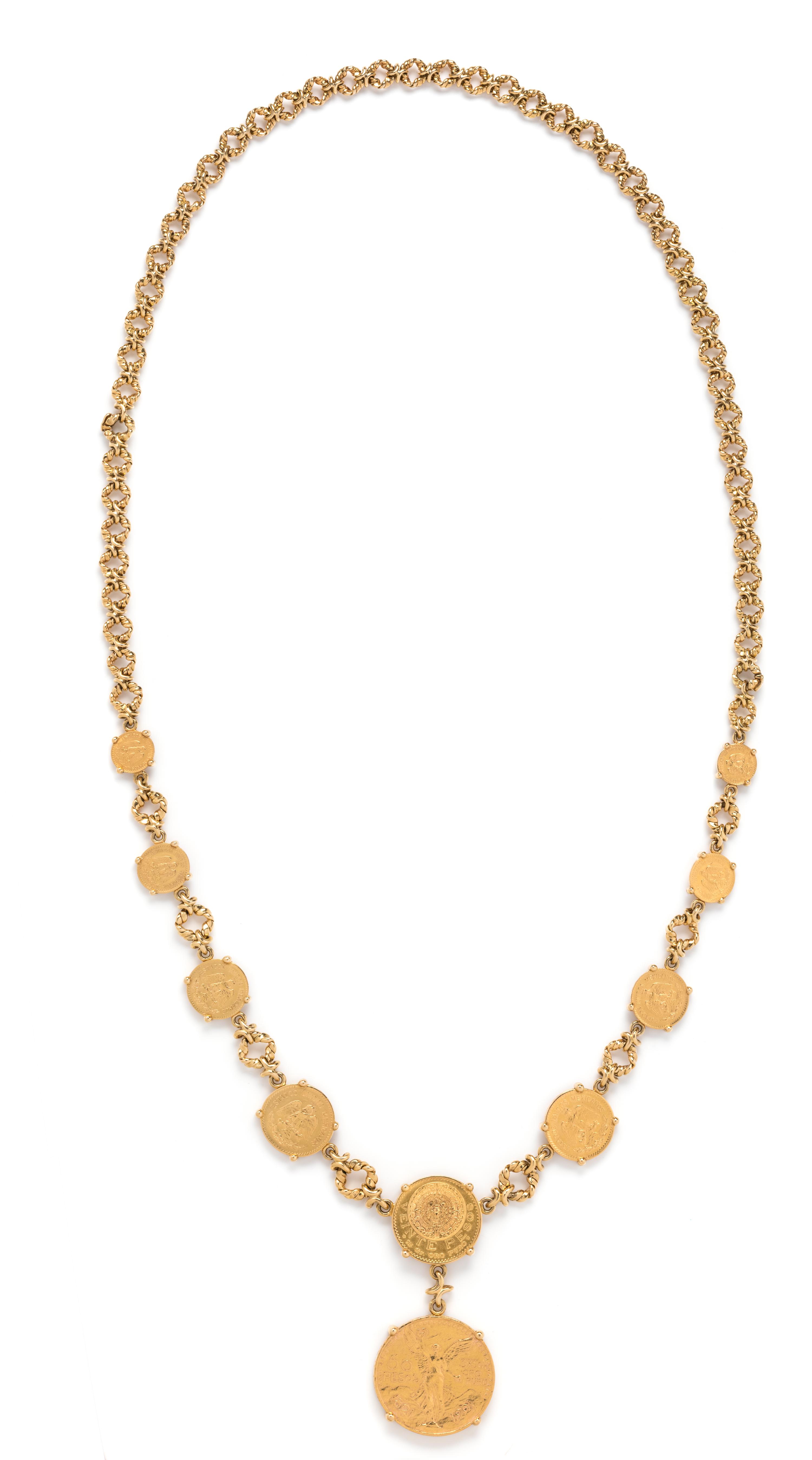 VAN CLEEF & ARPELS, VINTAGE, CONVERTIBLE YELLOW GOLD AND COIN BELT/NECKLACES