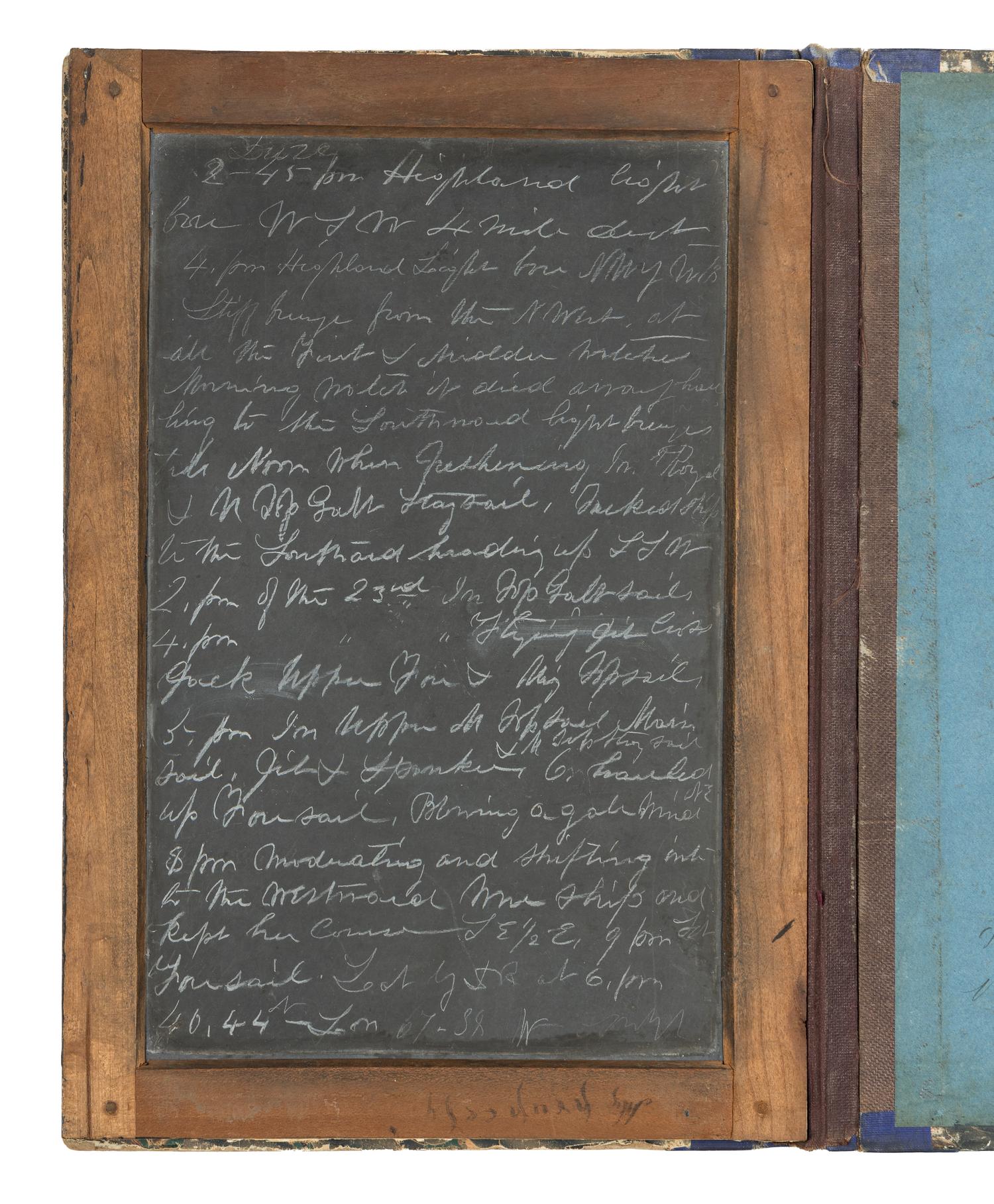 [MARITIME]. Slate deck log associated with Captain James K. Pritchard (1835-1864) of Newburyport, Massachusetts, and the East India Trade ship the Elcano .