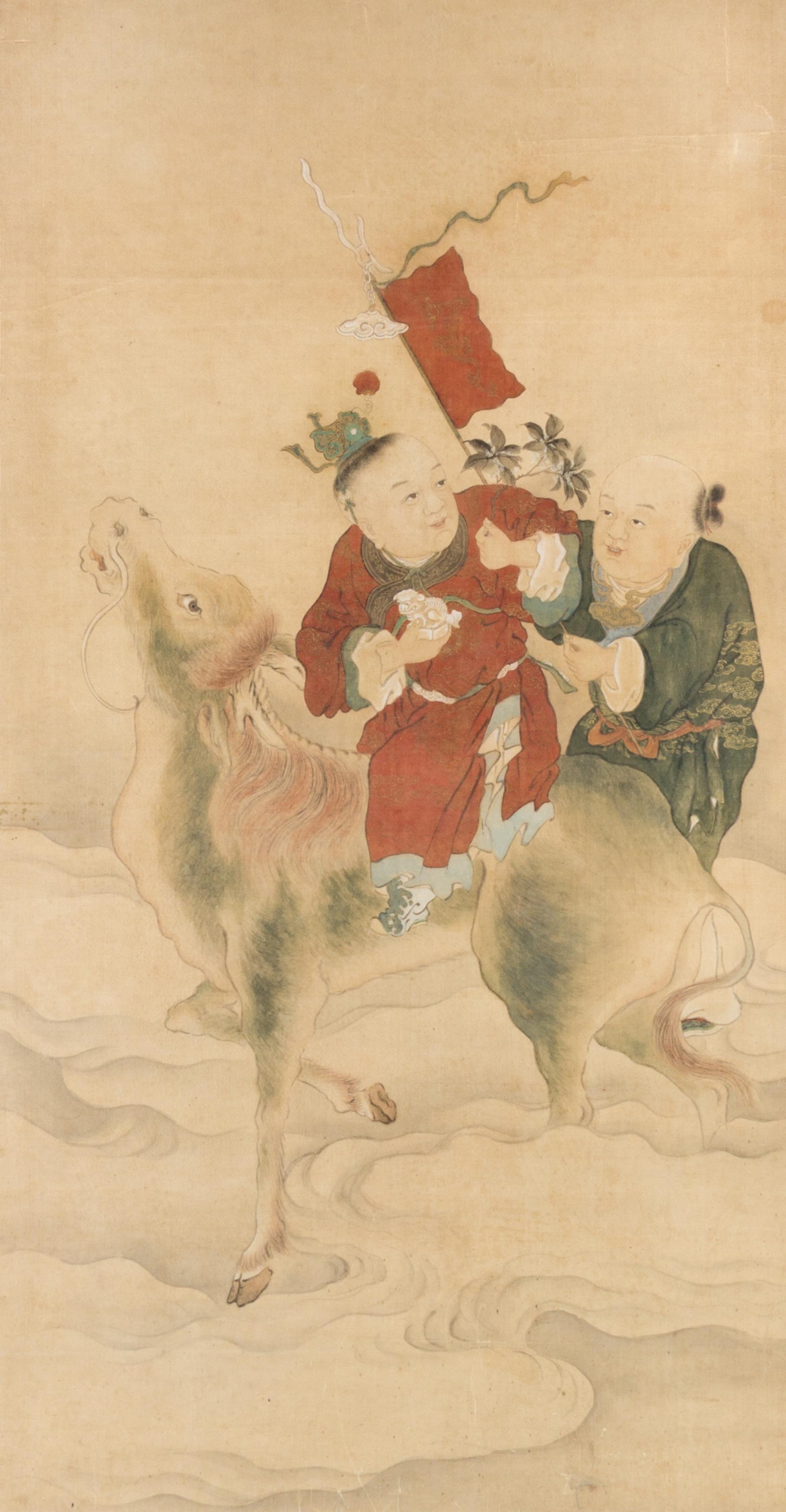 An Ink and Color Painting on Paper 38 3/4 x 20 inches (image). — 19TH CENTURY