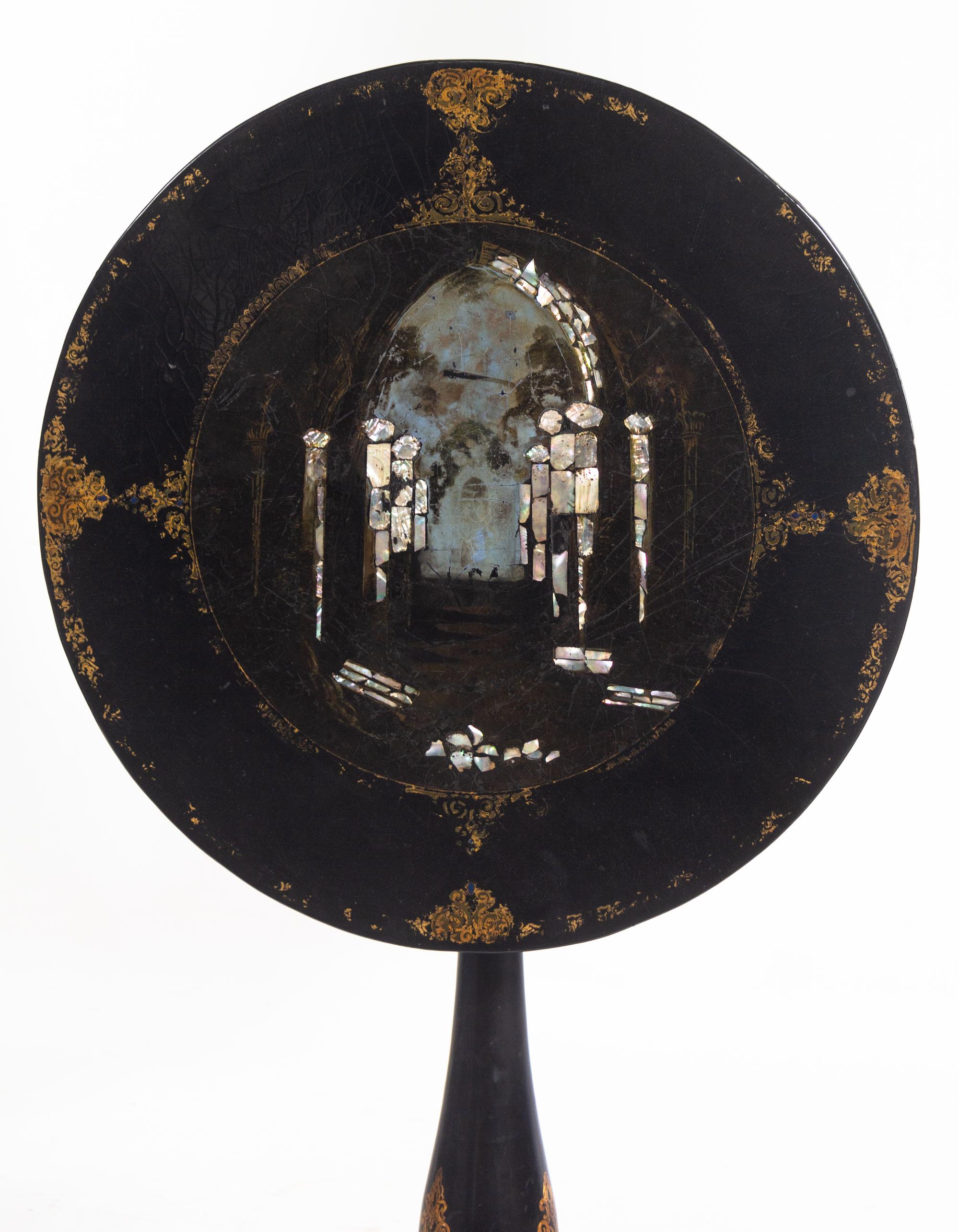 A Victorian Mother-of-Pearl Inlaid Papier-Mâché Table