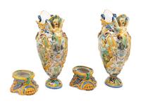 A Pair of Italian Majolica Urns